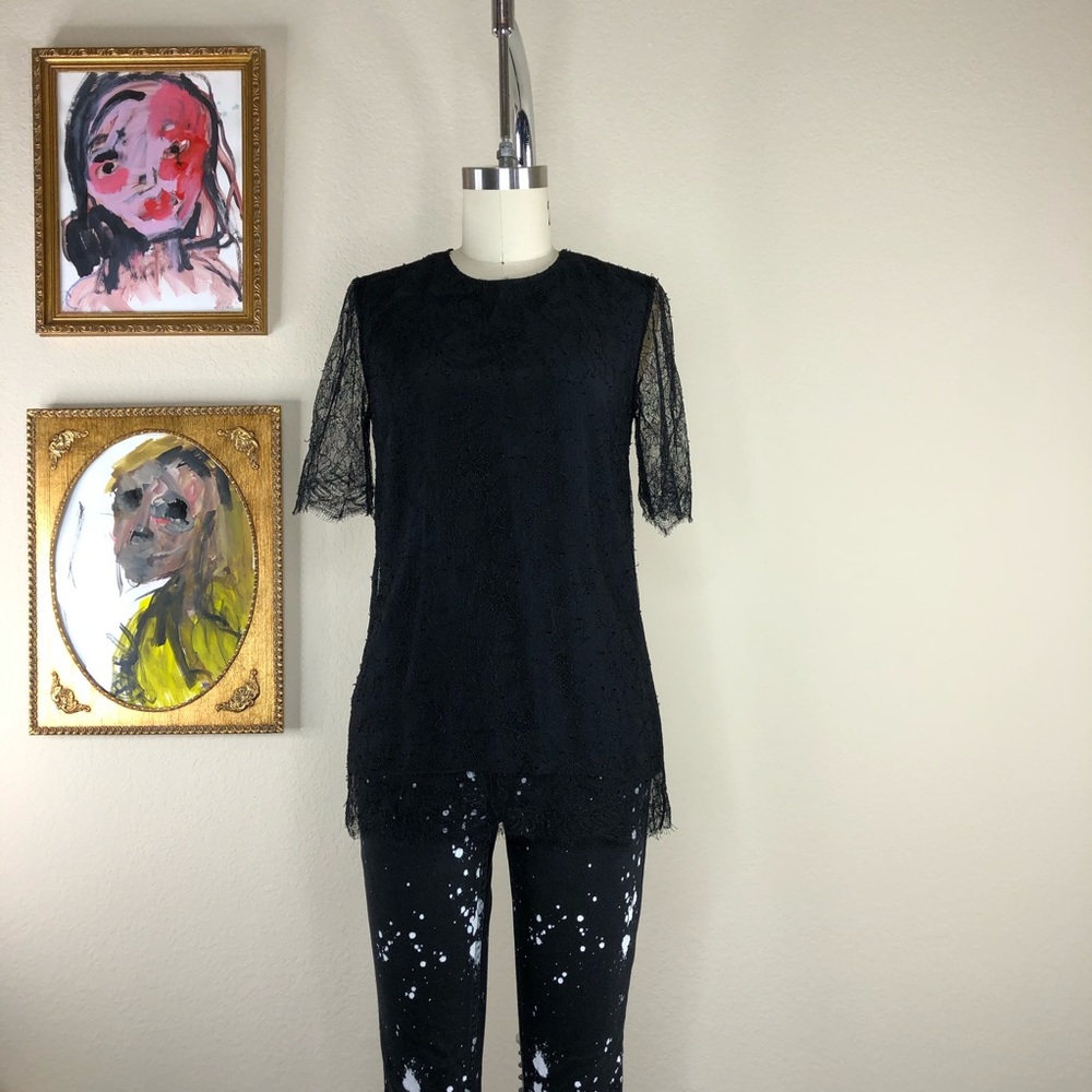 ADAM Adam Lippes Lace Sheer Mesh Eyelash Blouse